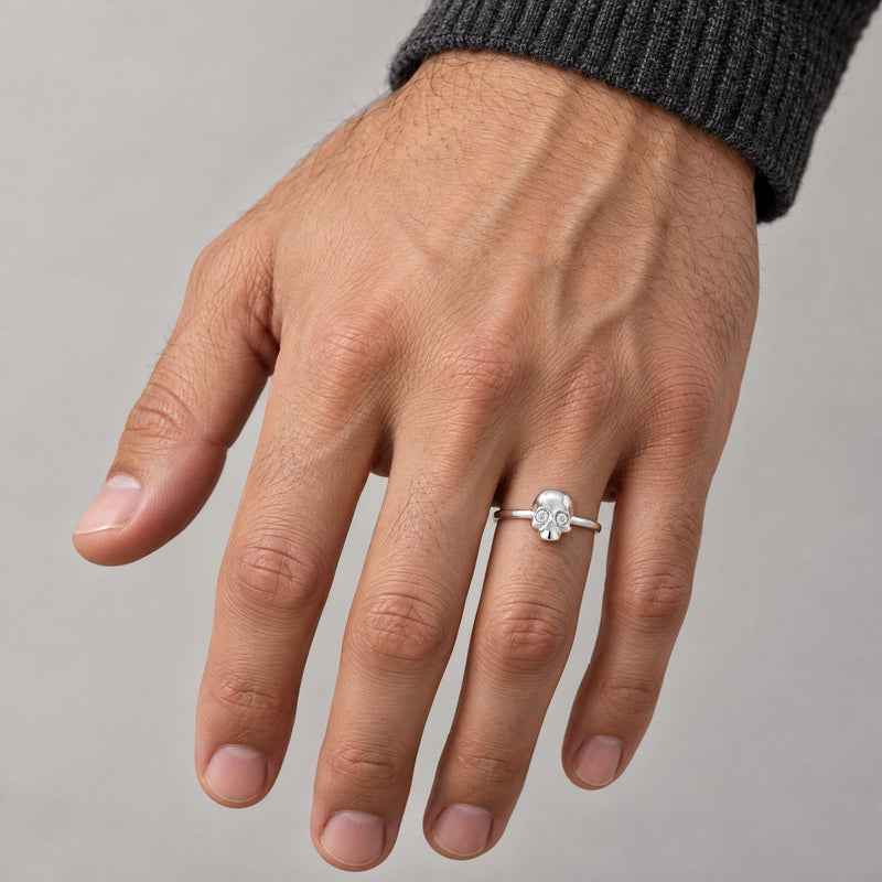 .925 Silver Diamond Skull Ring, view 4