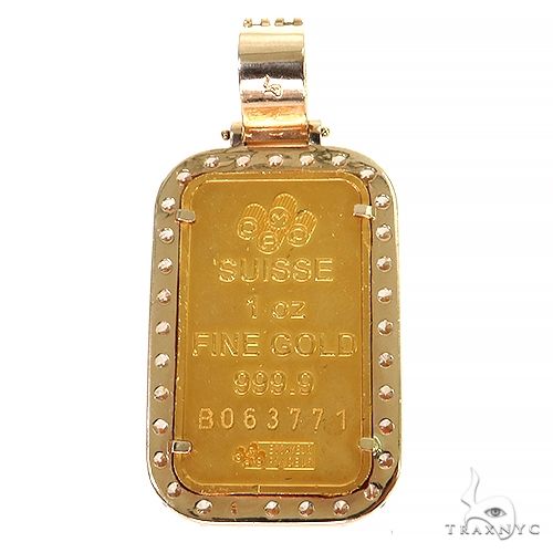 1 Ounce 24 Karat Suisse Pamp Bar & Diamond Frame Pendant (Lab), photo 4 of 6