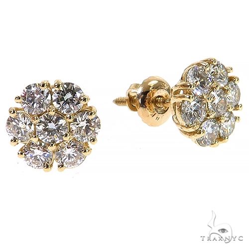10 PT lab diamond cluster flower stud earrings in yellow gold setting