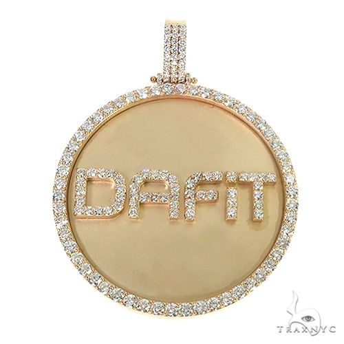 mens round diamond logo pendant with bezel settings, face-on view showing full diamond coverage