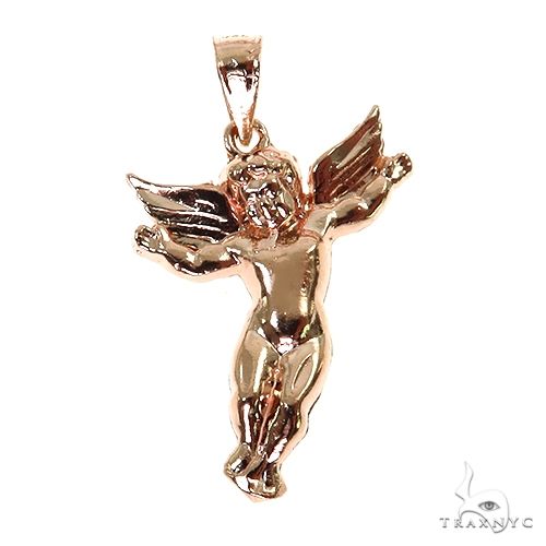 10K rose gold angel charm pendant with detailed wings and polished finish