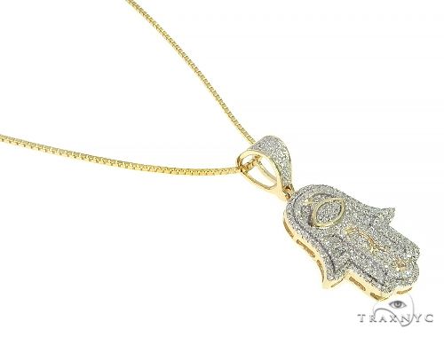 10K yellow gold Hamsa pendant with diamond accents on a delicate chain