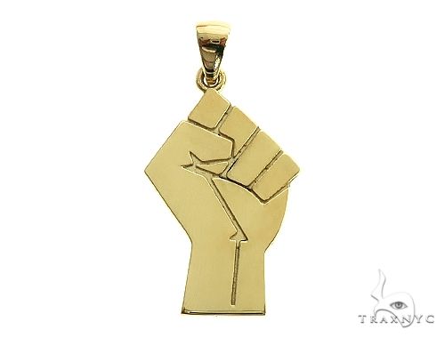 10K yellow gold pendant shaped like a raised power fist for men