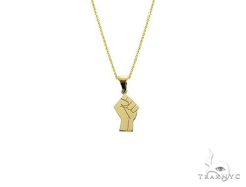 10K yellow gold small power fist pendant on chain, bold symbolic design for men