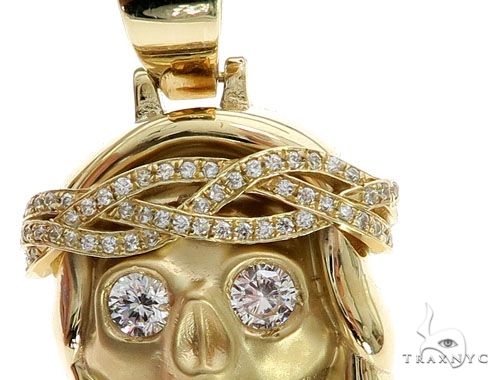 10K Gold Prong Bezel Diamond Skull Pendant, photo 3 of 7
