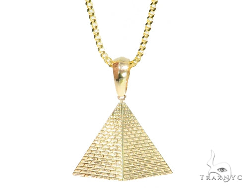 10K Gold Pyramid Pendant Set 44432 | TraxNYC