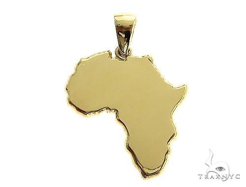 10K yellow gold pendant shaped like the African continent with smooth polished finish