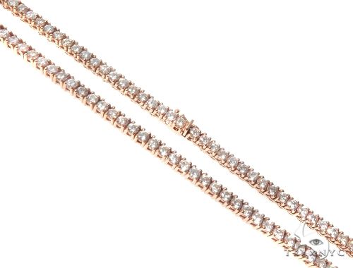 6mm rose gold prong-set diamond chain, 26 inches, angled view showing round-cut stone detail