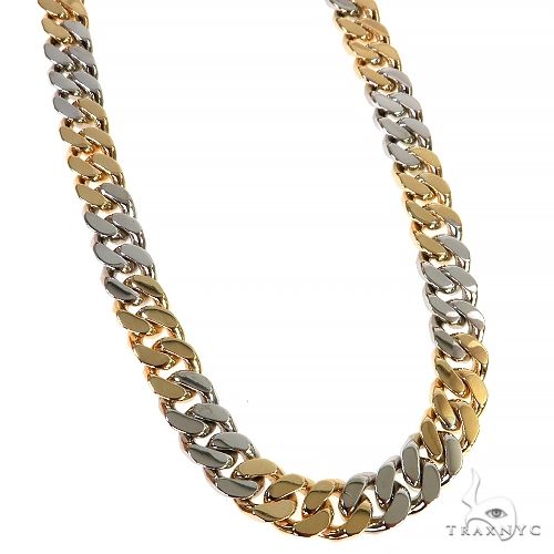 Two-tone 10k gold Miami Cuban chain, 18 inches long, 8mm thick, polished finish
