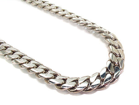 Polished 10K white gold Miami Cuban link chain, 23 in, 10 mm links