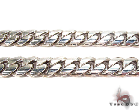 10K white gold Miami Cuban link chain, 23 inches, 10mm width, polished finish