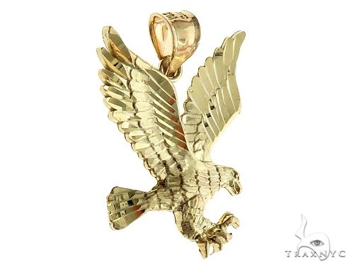 10K yellow gold eagle pendant with detailed feather and talon design, men's jewelry