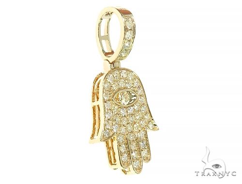 14K yellow gold Hamsa pendant with diamond accents and eye detail