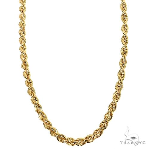 18-inch 10K yellow gold hollow rope chain with twisted link design, 4.7mm thickness