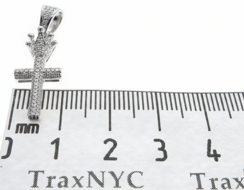 10K White Gold Micro Pave Diamond Small Crowned Cross Pendant, view 6