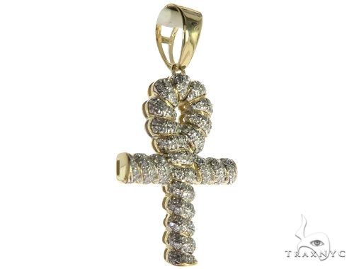 10K Gold Micro Pave Diamond Twisted Ankh Cross Crucifix, photo 2 of 7