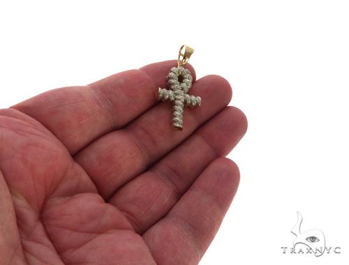 10K Gold Micro Pave Diamond Twisted Ankh Cross Crucifix, photo 5 of 7