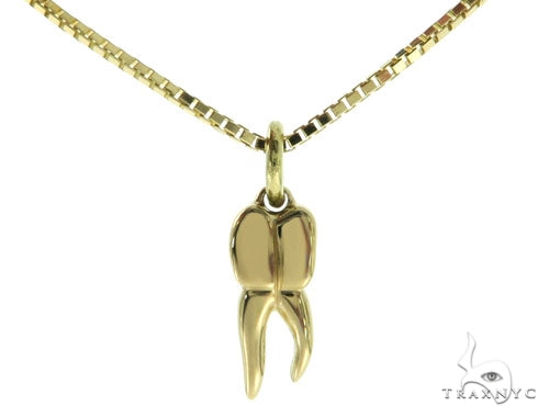 10K Yellow Gold Tooth Pendant Box Link Chain Set 57226 | TraxNYC