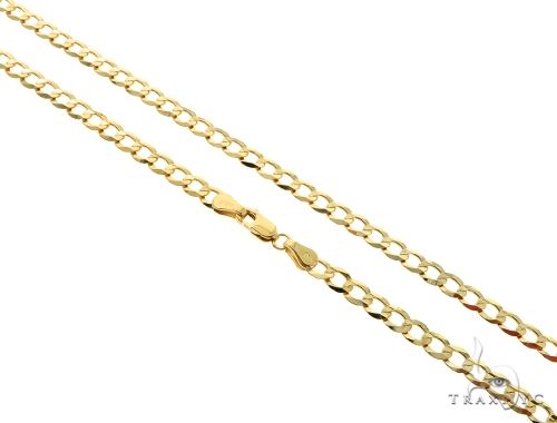 10k yellow gold hollow curb link chain, 4mm wide, 22 inches, flat interlocking links on neutral background