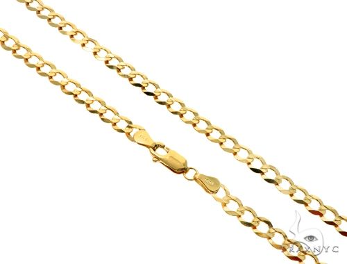 10k yellow gold curb link chain, 4.5mm flat links, 24-inch length, close-up detail view