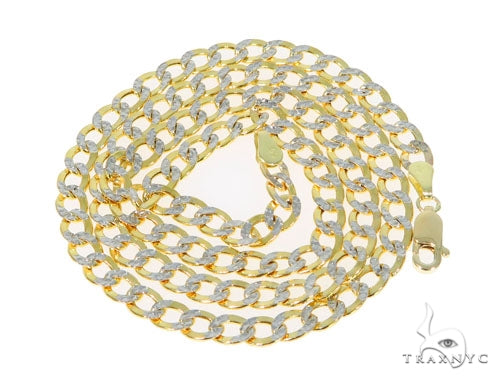 24-inch 10K yellow gold hollow curb link chain with pave finish, 4.5mm width