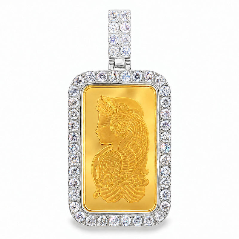 10 Gram 24K Gold Pamp Suisse Bar Diamond Pendant, view 3