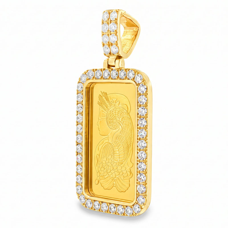 10 Gram 24K Gold Pamp Suisse Bar Diamond Pendant, view 5