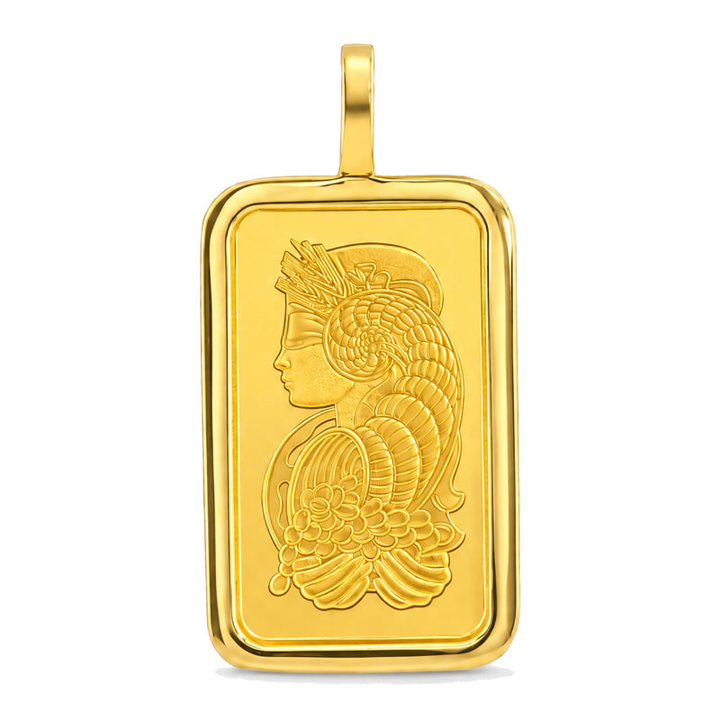 10 Gram 24K Gold Pamp Suisse Bar Sleek Frame Pendant 71925 - TRAX1