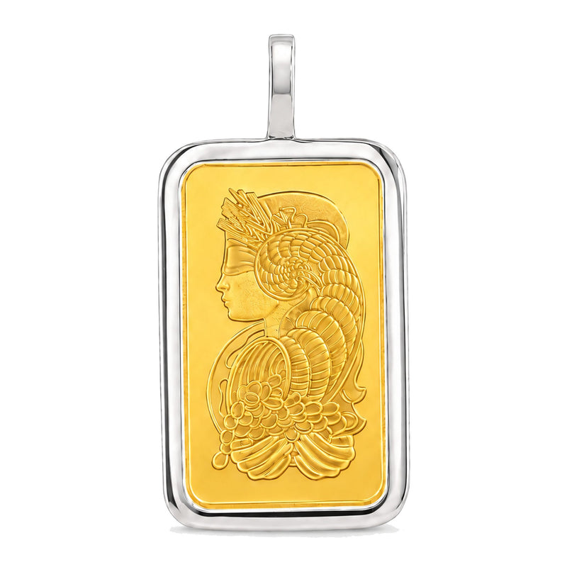 10 Gram 24K Gold Pamp Suisse Bar Sleek Frame Pendant 71925 - TRAX3