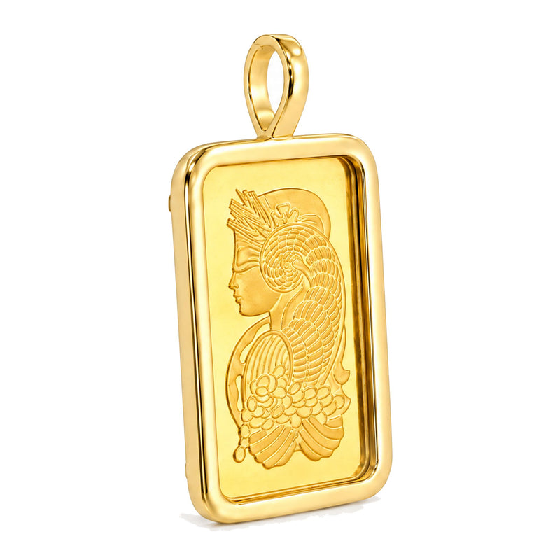 10 Gram 24K Gold Pamp Suisse Bar Sleek Frame Pendant 71925 - TRAX4