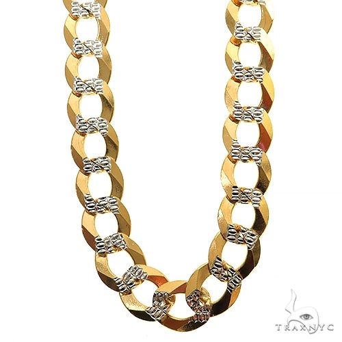 22-inch 9.5mm two-tone 10k gold curb chain with alternating smooth and textured links