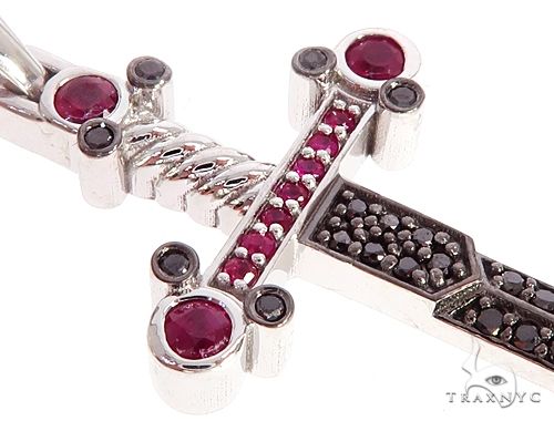 10k White Gold Black Diamond And Ruby Sword Pendant, photo 4 of 7