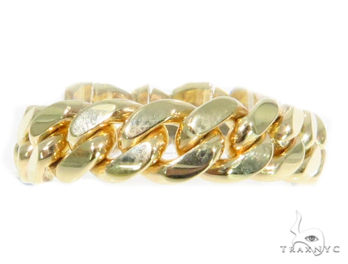10k yellow gold 6.5mm Miami Cuban link ring with polished and textured finish