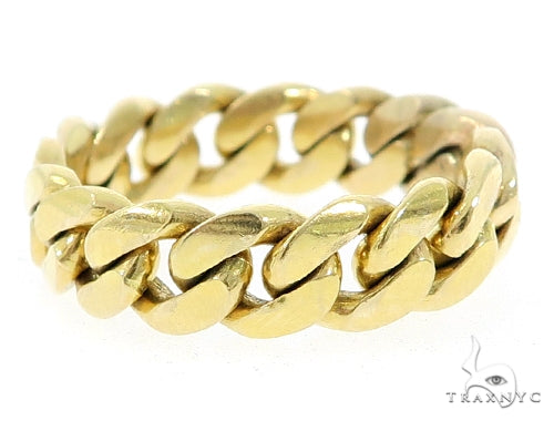 Men's 10k gold 8mm Miami Cuban link ring, top-down view showing interlocked link pattern