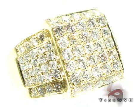 14K yellow gold men's ring with square pave diamond face and wide band