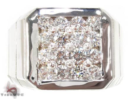 Men’s white gold ring with square cluster of round diamonds on top