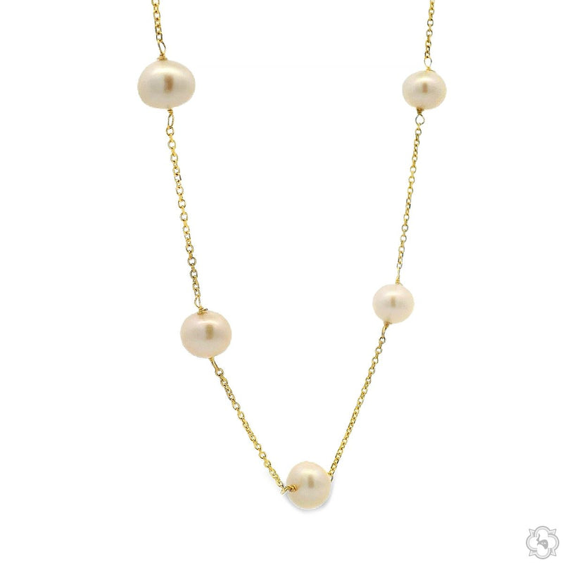 14K Gold 12 Pearl Chain Necklace, photo 2 of 5