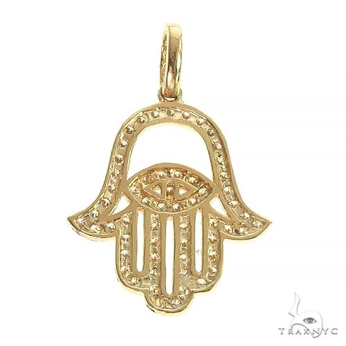 14K Gold Diamond Hamsa Pendant, photo 3 of 6