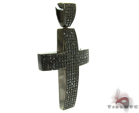14K yellow gold cross pendant fully encrusted with black diamonds for men and women