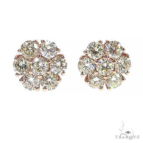 14K rose gold flower earrings with clustered sparkling diamonds, elegant floral design