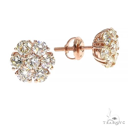 14K Gold Diamond Flower Earrings, photo 2 of 3