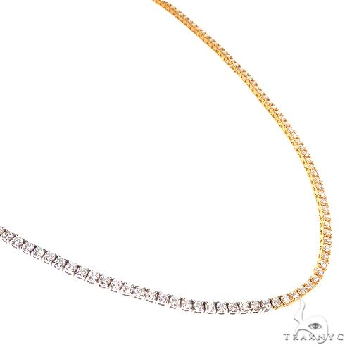 14K two-tone tennis chain in alternating yellow and white gold – front-facing flat lay