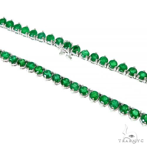 14K Gold 3 Prong Emerald Tennis Chain, view 3