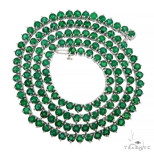 14K Gold 3 Prong Emerald Tennis Chain