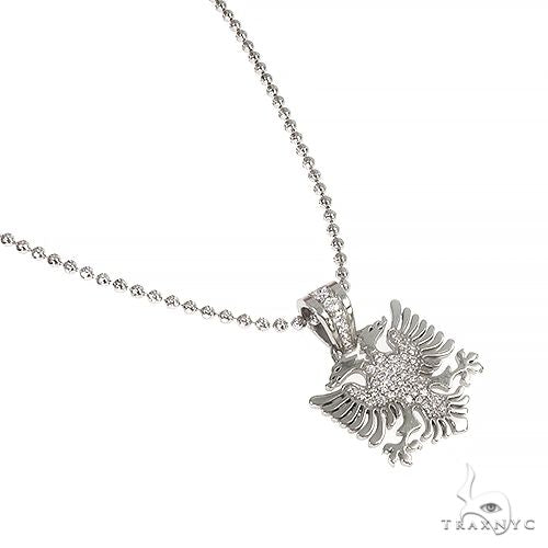14K white gold Albanian eagle pendant with diamond accents on a matching chain