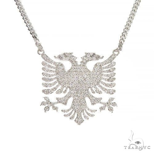 14K gold Albanian eagle diamond pendant set – front view showing two-headed eagle silhouette with diamond accents