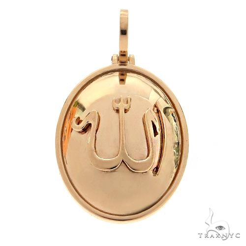 14K yellow gold Allah pendant with polished oval design and Arabic calligraphy detailing