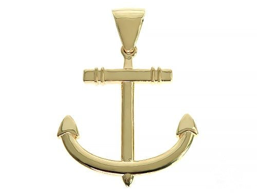 14K gold anchor pendant, polished finish, front-facing view showing nautical silhouette and defined edges