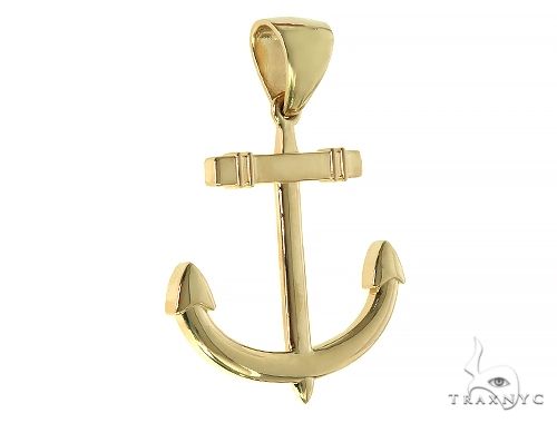 14K yellow gold men's anchor pendant with polished finish and sturdy bail