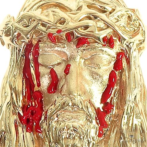 14K Gold Large Blood Dripping Jesus Face Pendant, photo 4 of 7